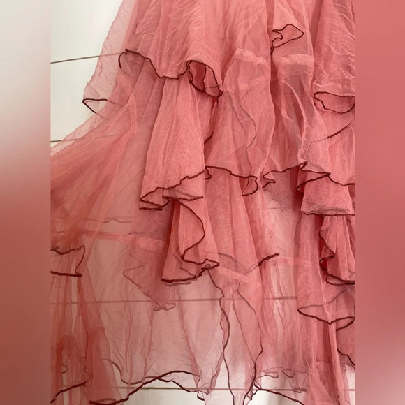 Y2K FP ONE Free People Net Godet Half Slip Midi SKIRTM/LPink Sheer Tulle Ruffled - Picture 11 of 16